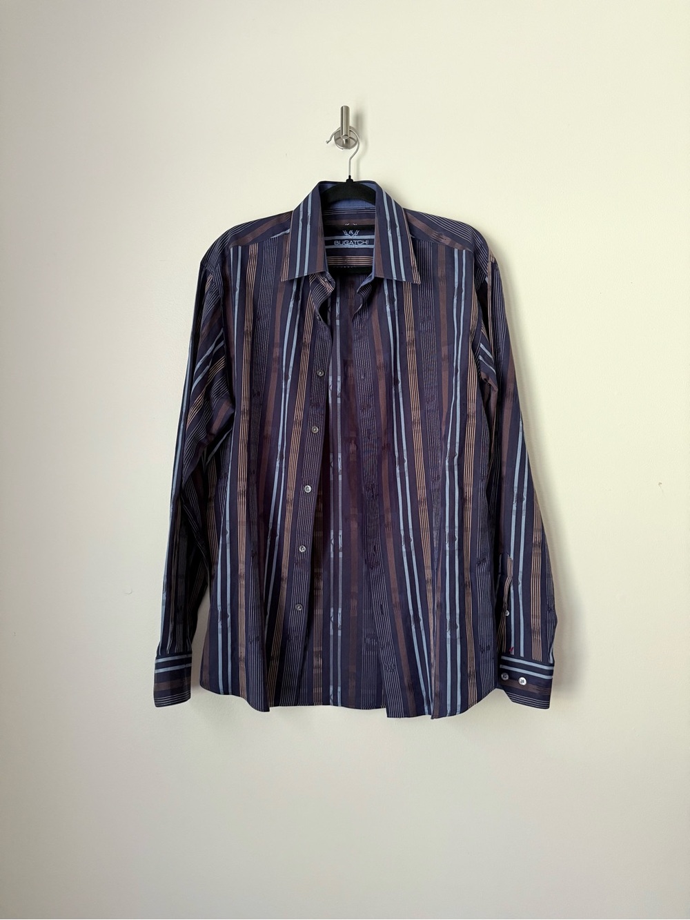 Bugatchi Men's Shaped Fit Striped Long Sleeve Button Down Shirt, size L